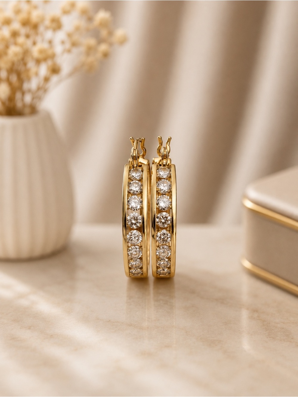 ✨Diamond Hoop Earrings Channel Set 14k Yellow Gold✨